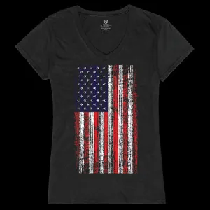 Rapid Dominance G03-800-BLK-05 Distressed Flag Graphic V-Neck T-Shirt&