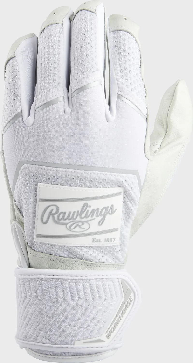Rawlings Workhorse Compression Strap Batting Gloves - White