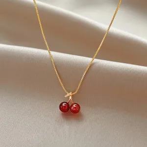 Red Cherry Gold Pendant Necklace For Women Wedding Birthday Gifts Jewelry