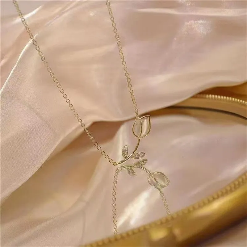 Red Cherry Gold Pendant Necklace For Women Wedding Birthday Gifts Jewelry