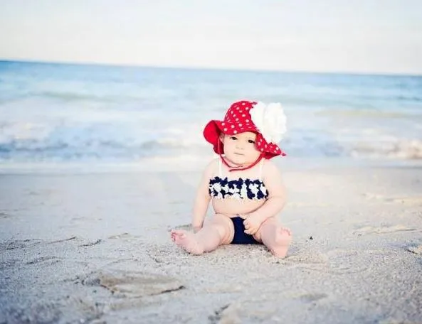 Red Dot Sun Hat with White Large Rose