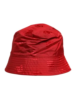 Red Logo Monogram Nylon Bucket Hat
