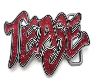 Red Sparkly "TEASE" Belt Buckle Funny