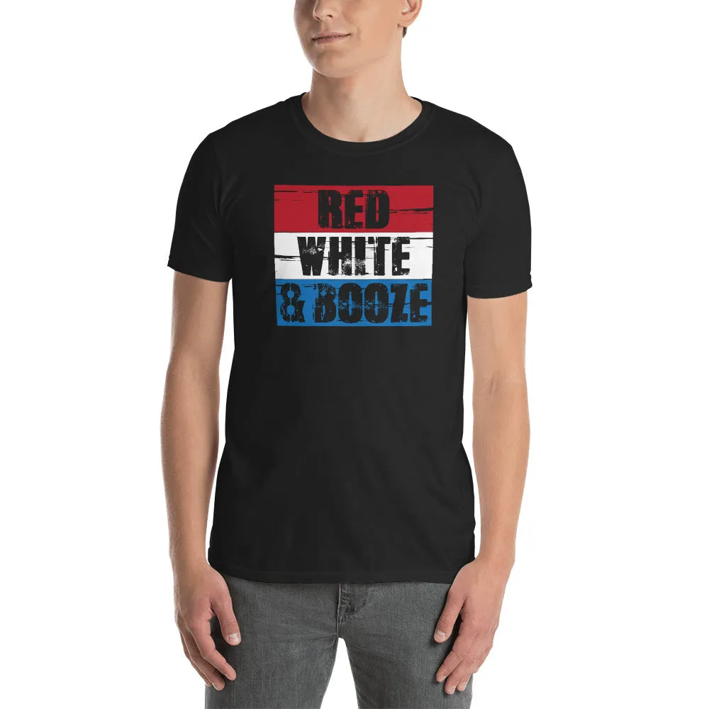 Red White and Booze Fourth of July Short Sleeve Unisex T-shirt (3 Colors)