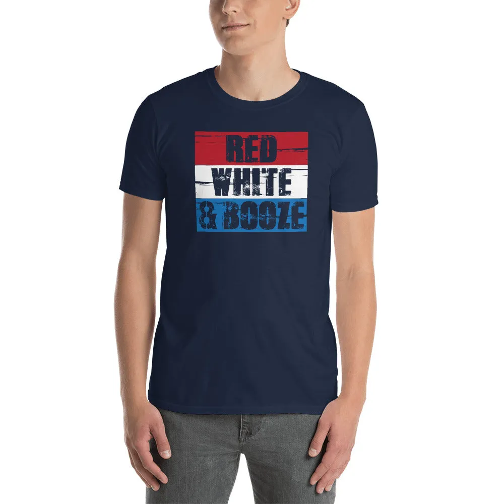 Red White and Booze Fourth of July Short Sleeve Unisex T-shirt (3 Colors)