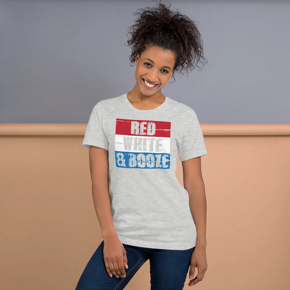 Red White and Booze Fourth of July Short Sleeve Unisex T-shirt (3 Colors)