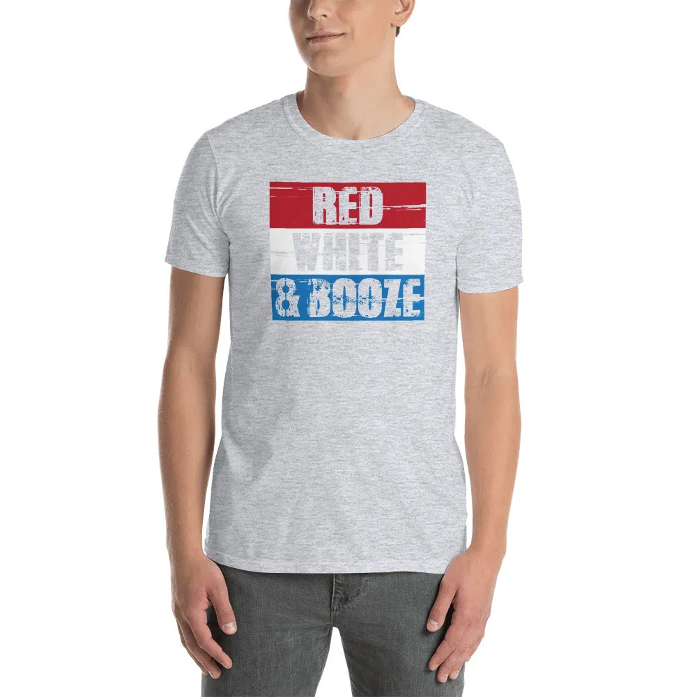 Red White and Booze Fourth of July Short Sleeve Unisex T-shirt (3 Colors)