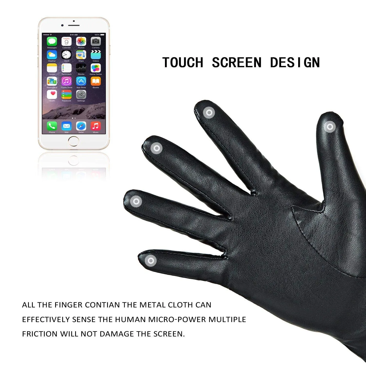REDESS Winter Leather Gloves for Women, Wool Fleece Lined Touchscreen Gloves