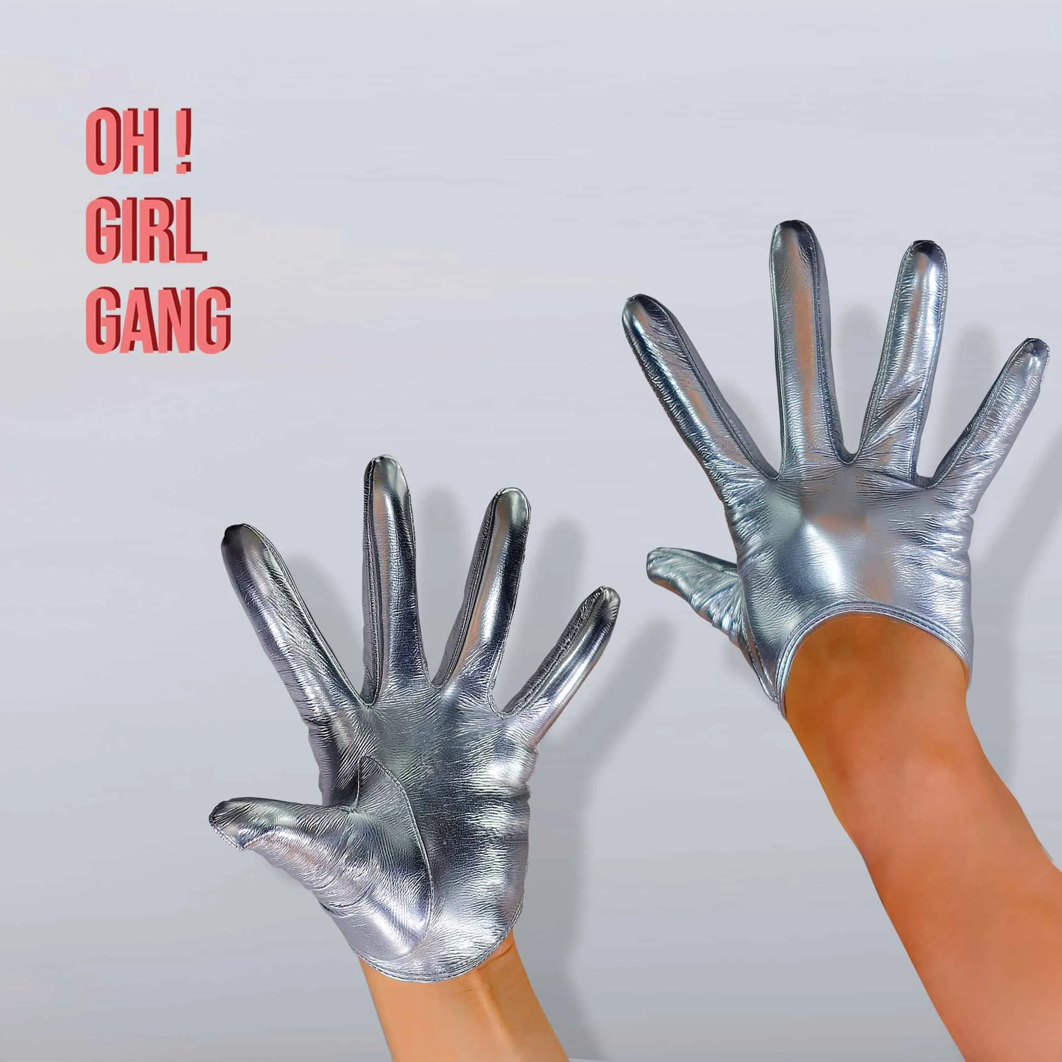 Reflective Shiny Silver PU leather Gloves in all lengths