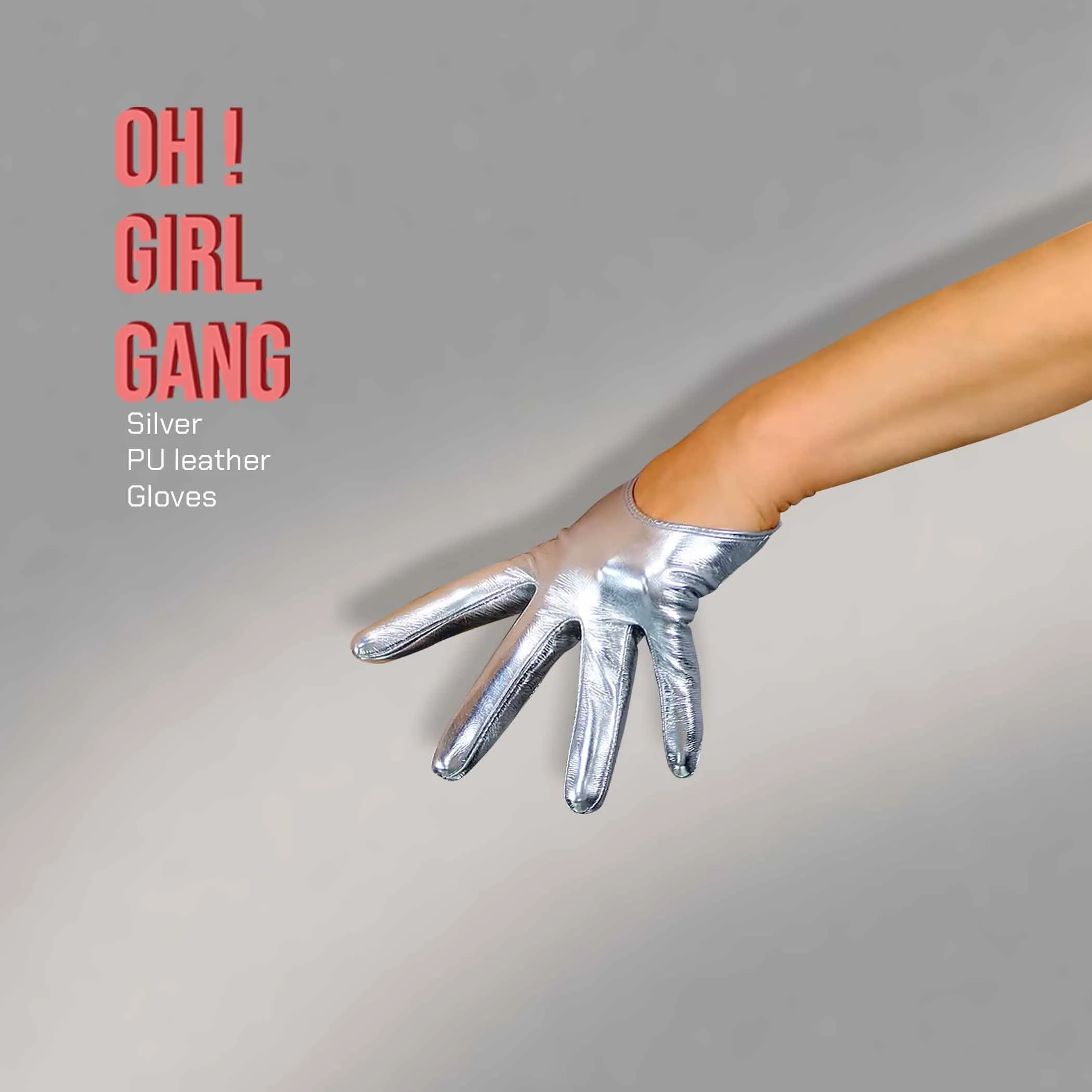 Reflective Shiny Silver PU leather Gloves in all lengths
