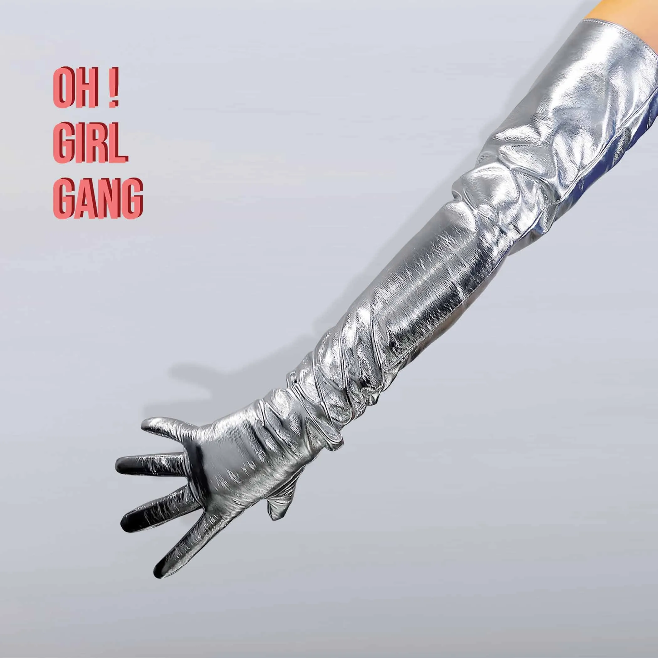 Reflective Shiny Silver PU leather Gloves in all lengths