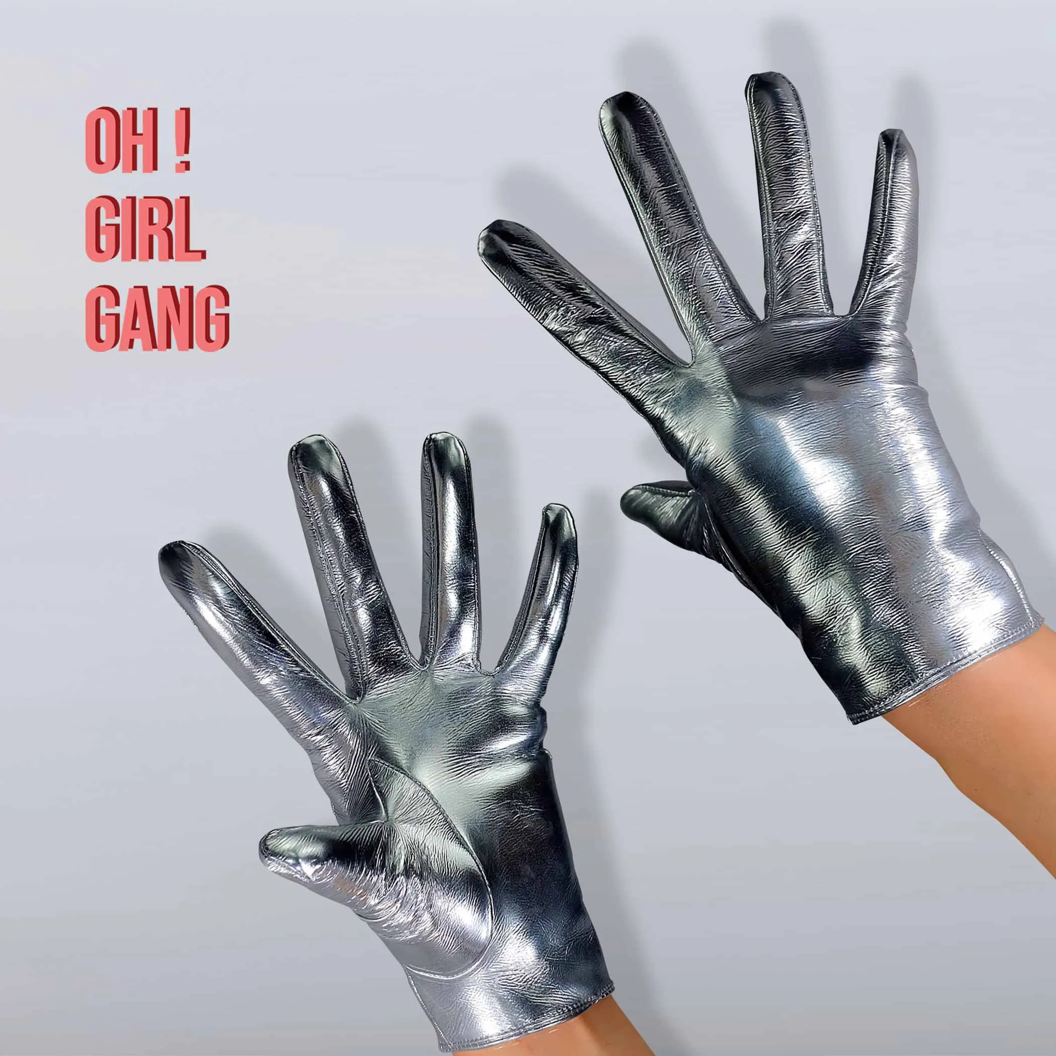 Reflective Shiny Silver PU leather Gloves in all lengths