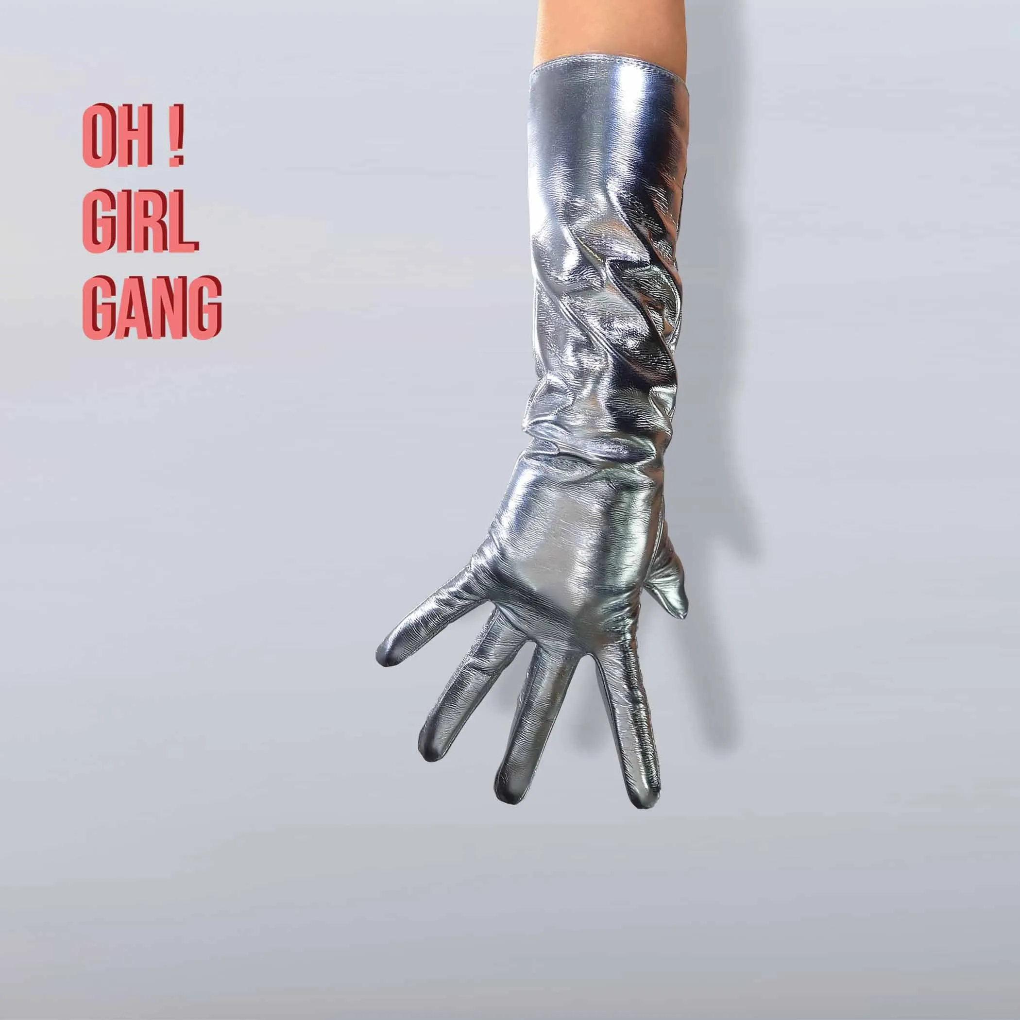Reflective Shiny Silver PU leather Gloves in all lengths