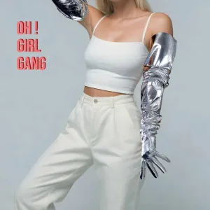 Reflective Shiny Silver PU leather Gloves in all lengths
