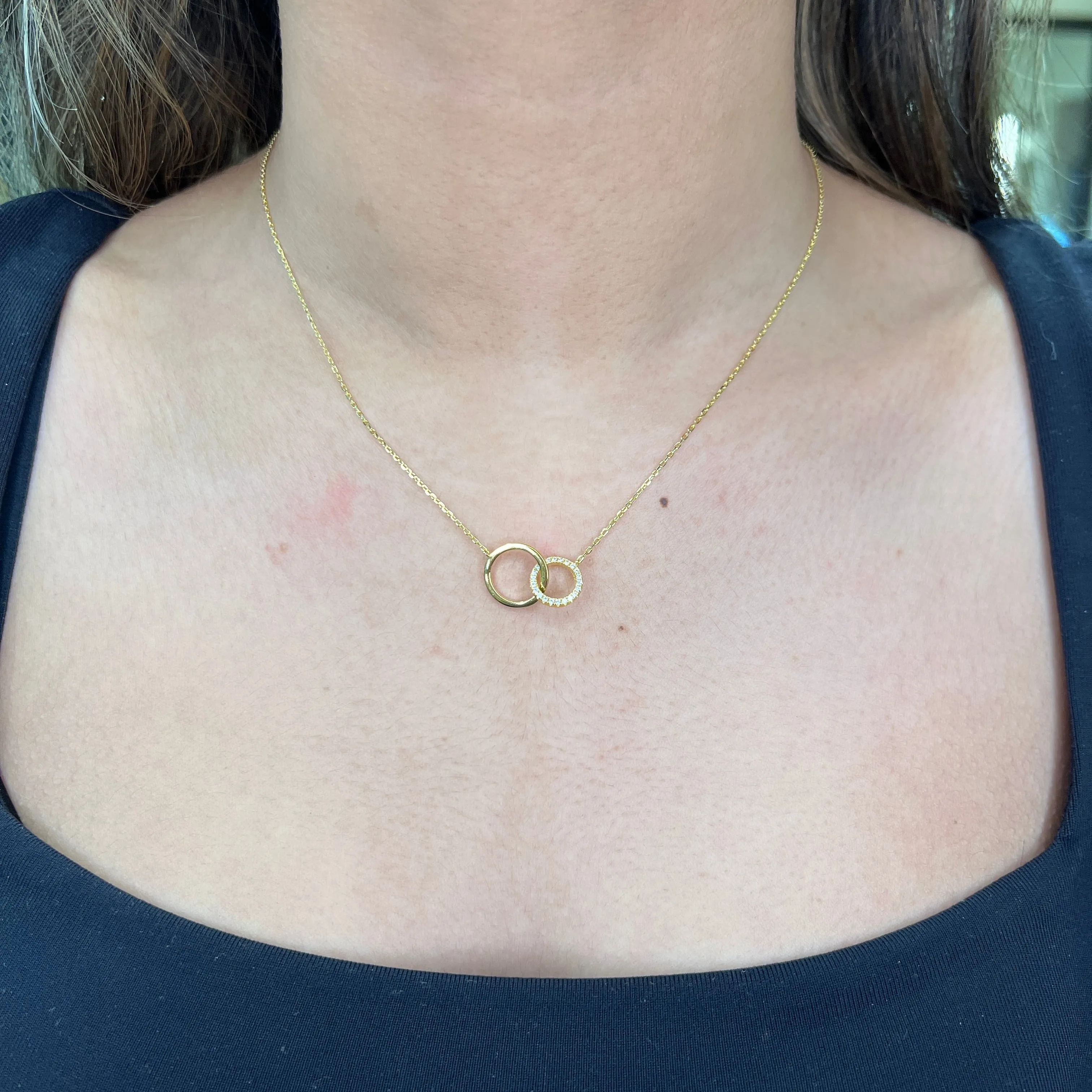 Reign Sterling Silver 18K Gold Plated Cubic Zirconia Double Circle Hug Necklace