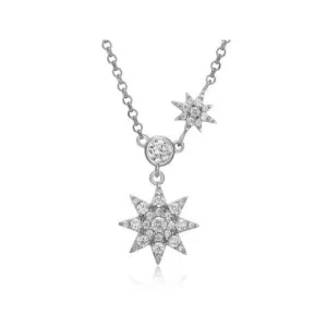 Reign Sterling Silver CZ Double Star Necklace