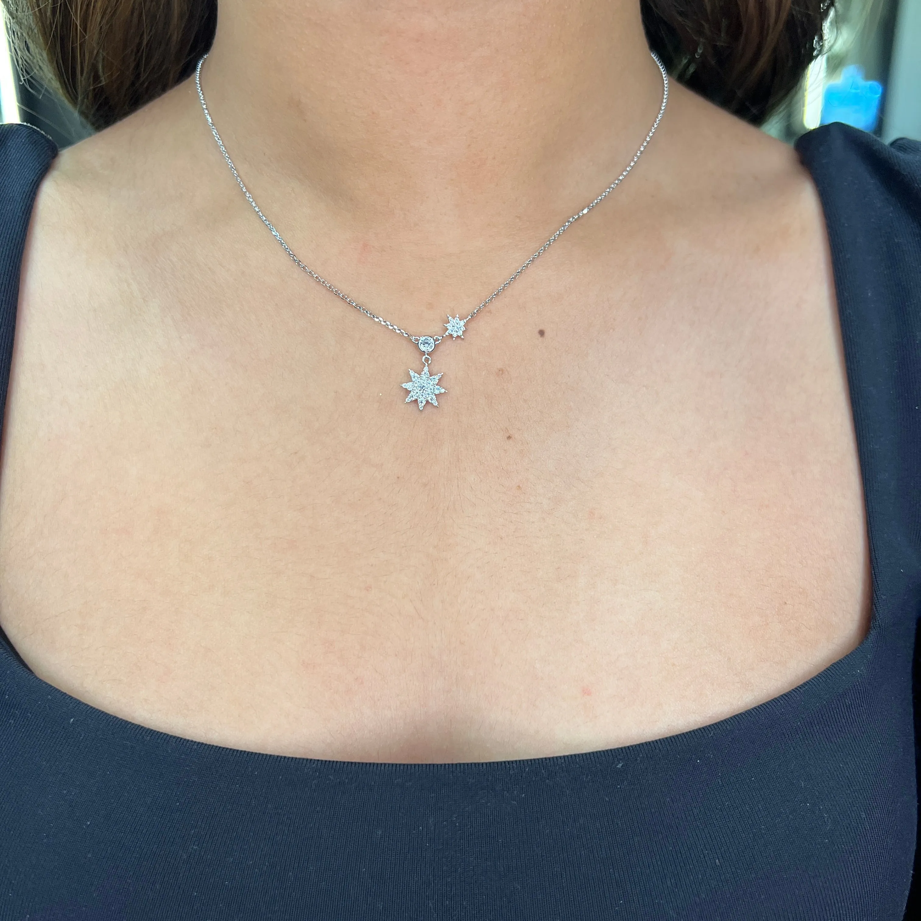Reign Sterling Silver CZ Double Star Necklace