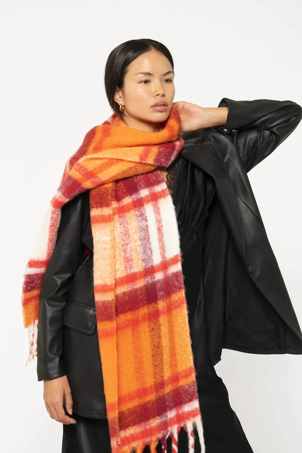 REplaid Oversized Recycled Bottle Scarf - Orange & Red