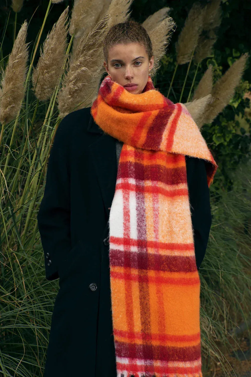 REplaid Oversized Recycled Bottle Scarf - Orange & Red