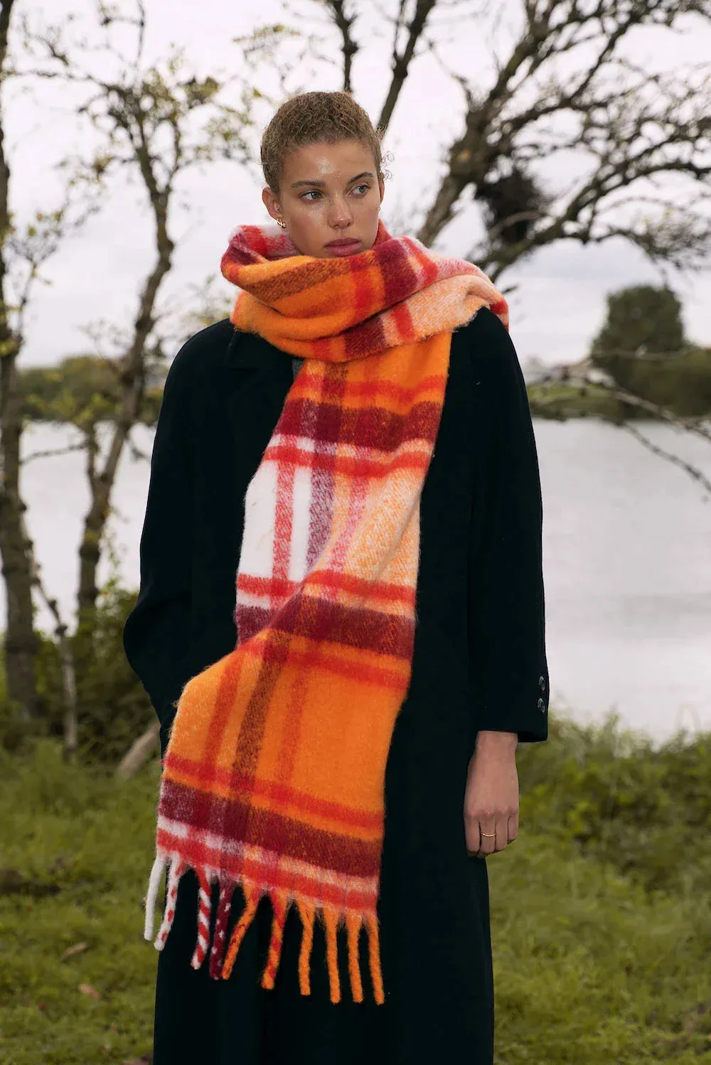 REplaid Oversized Recycled Bottle Scarf - Orange & Red