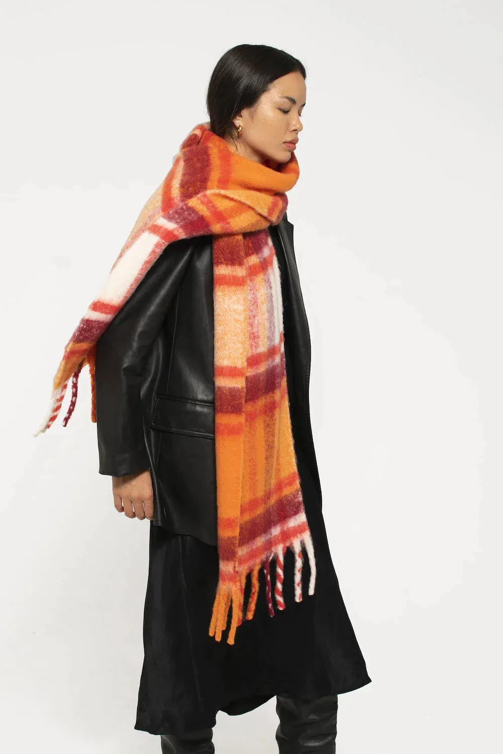 REplaid Oversized Recycled Bottle Scarf - Orange & Red