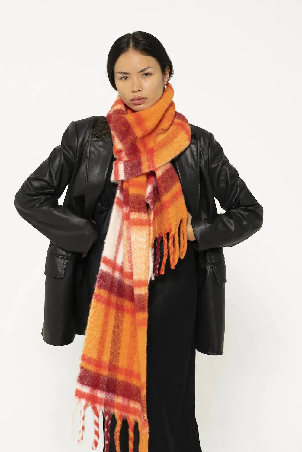REplaid Oversized Recycled Bottle Scarf - Orange & Red