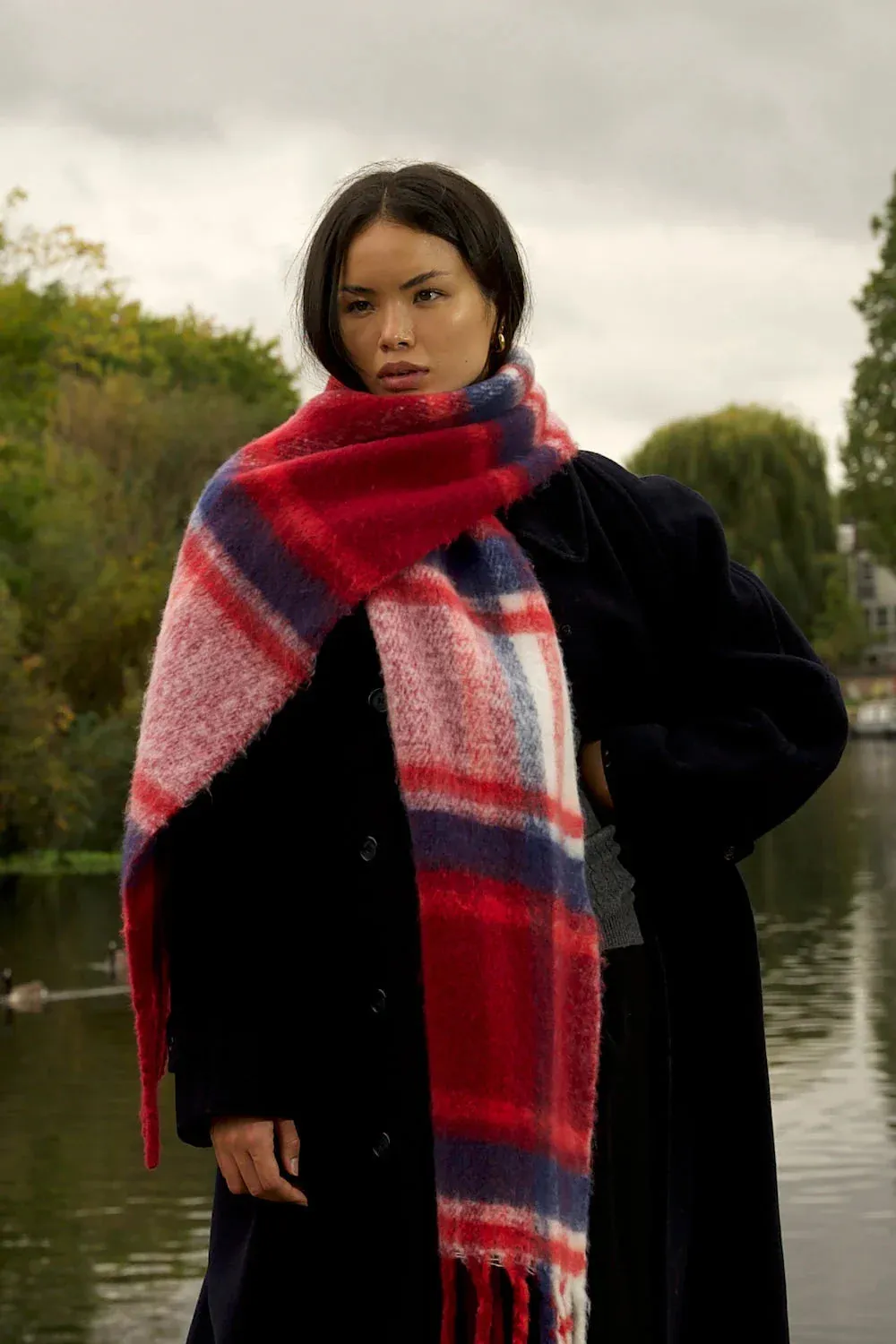 REplaid Oversized Recycled Bottle Scarf - Red & Navy