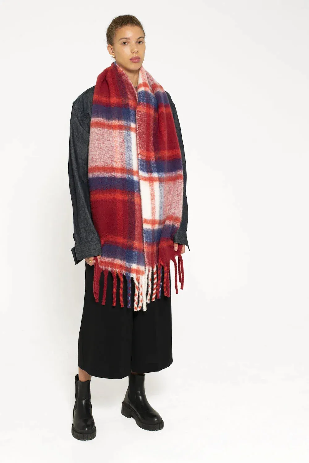 REplaid Oversized Recycled Bottle Scarf - Red & Navy