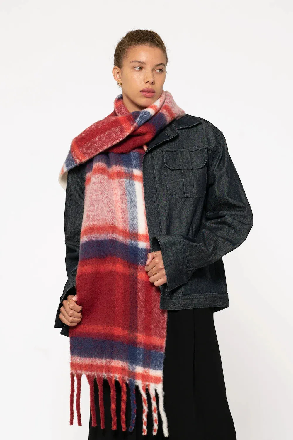REplaid Oversized Recycled Bottle Scarf - Red & Navy