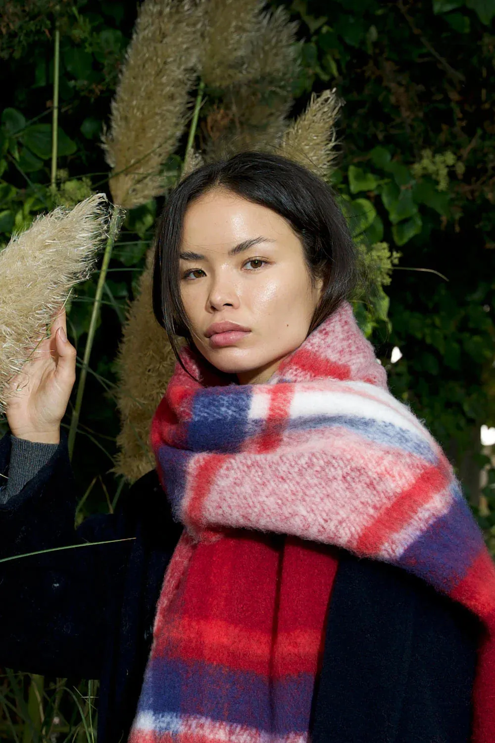 REplaid Oversized Recycled Bottle Scarf - Red & Navy