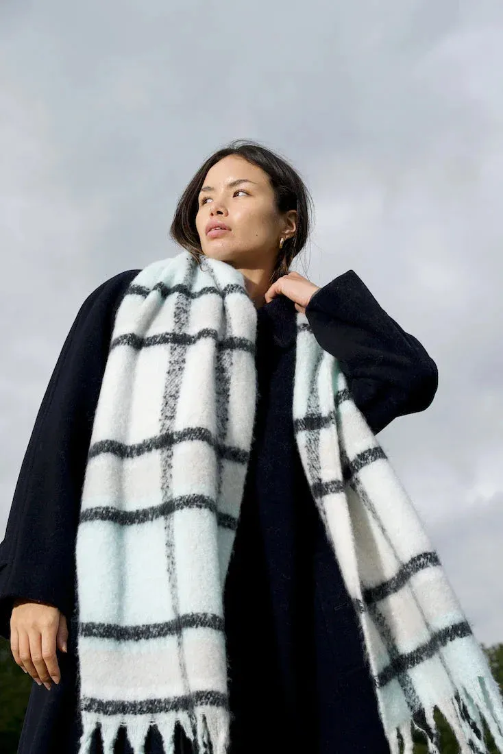 REplaid Oversized Recycled Bottle Scarf - Sky Blue & Black