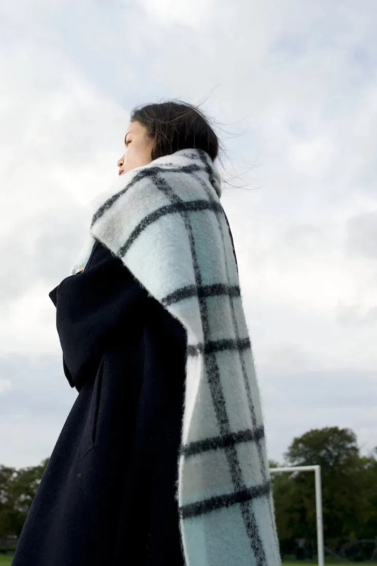 REplaid Oversized Recycled Bottle Scarf - Sky Blue & Black