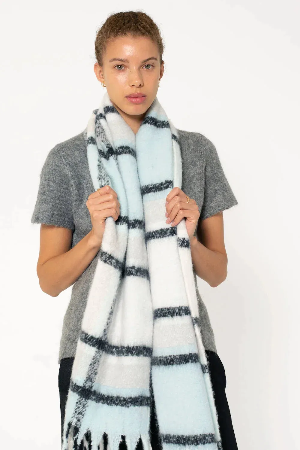 REplaid Oversized Recycled Bottle Scarf - Sky Blue & Black