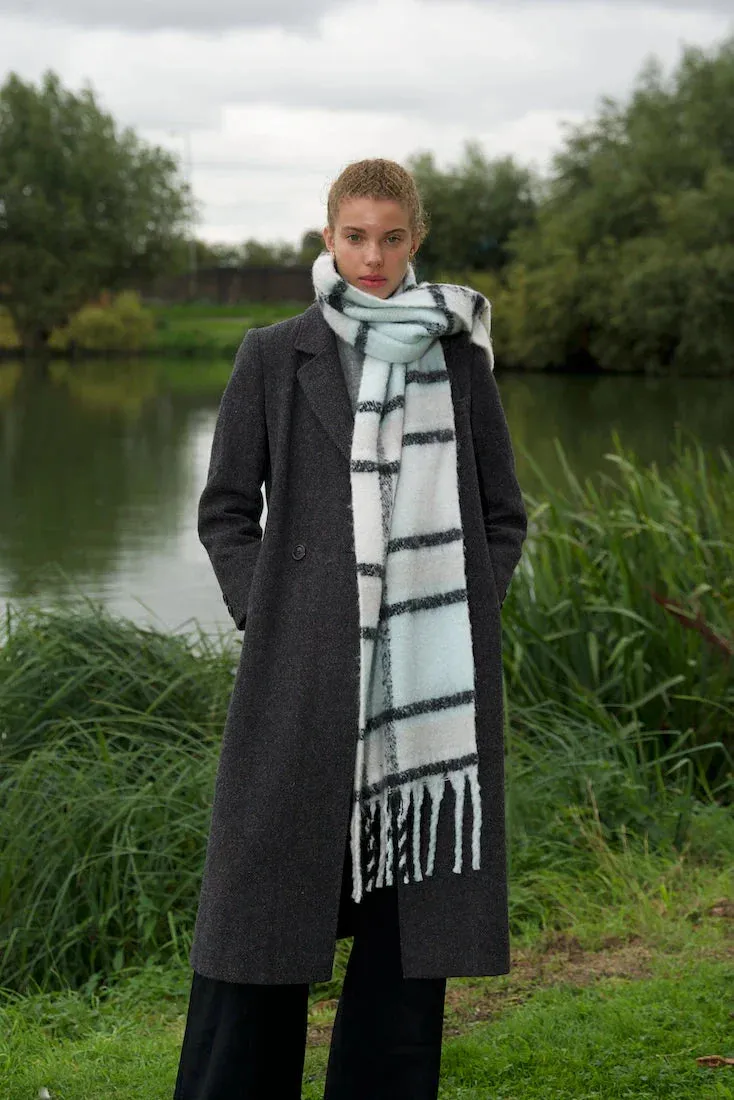 REplaid Oversized Recycled Bottle Scarf - Sky Blue & Black