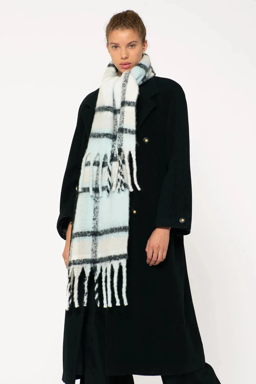 REplaid Oversized Recycled Bottle Scarf - Sky Blue & Black