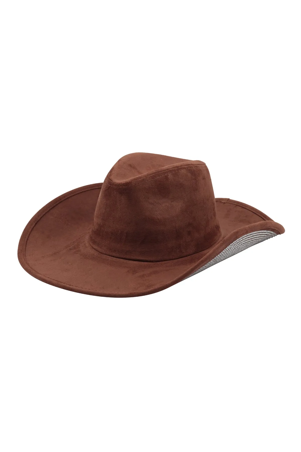 Rhinestone Glitter Brim Fedora Hat Brown - Pack of 6