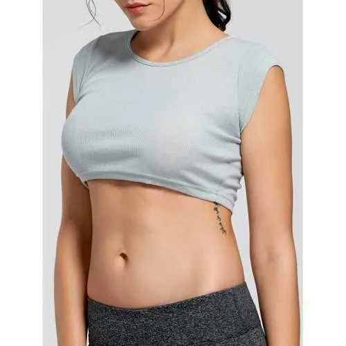 Ribbed Crop T-shirt - Smoky Gray L