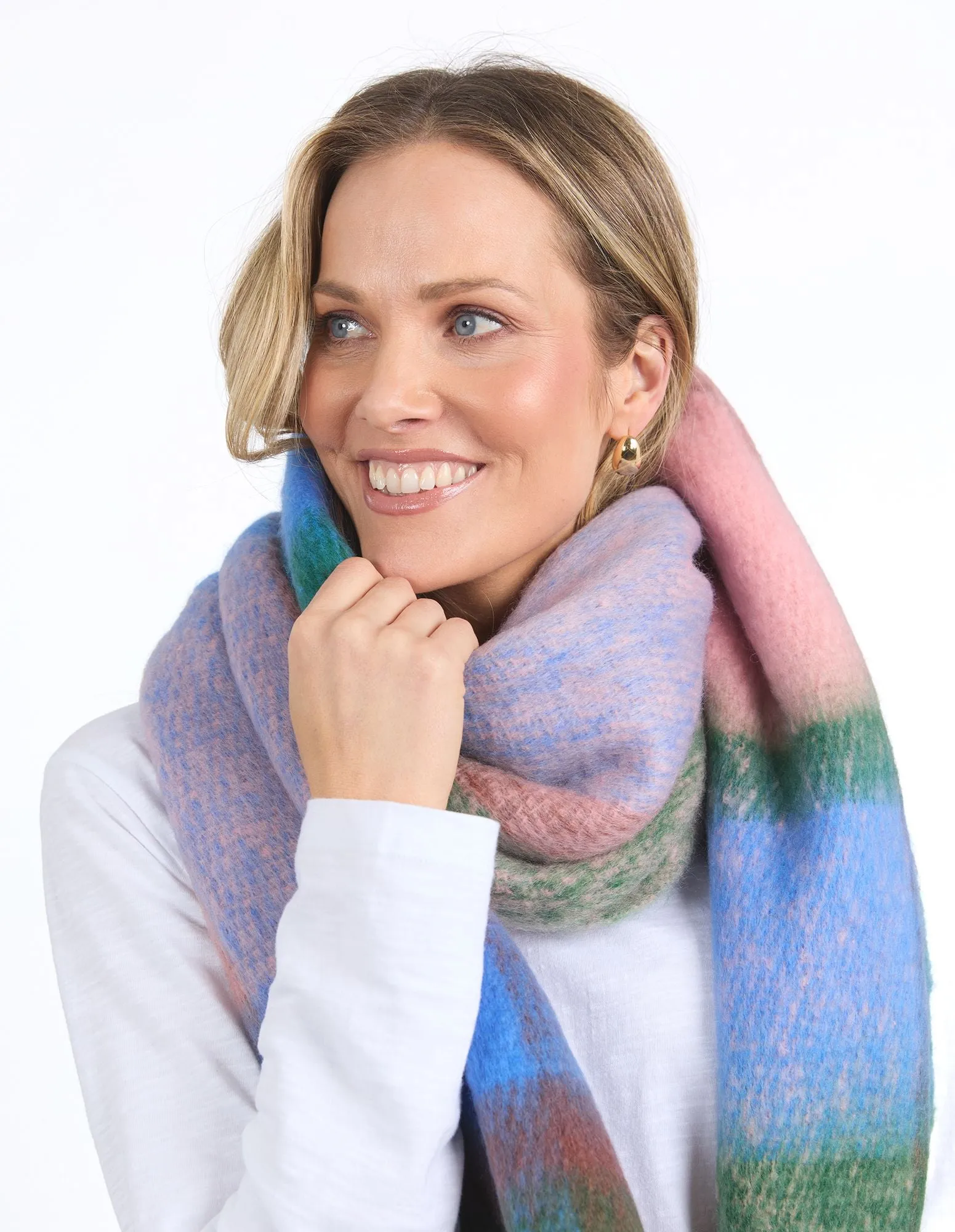 Ribbon Scarf - Pink/Blue/Green Check