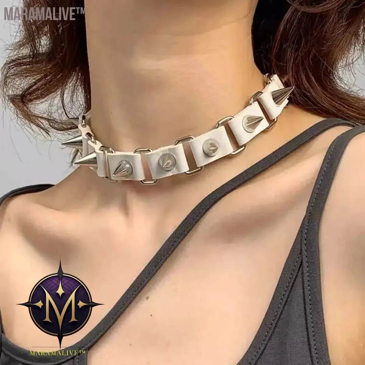 Riveted Leather Necklace Neck Jewelry Halloween Gothic Style Accessory Collarbone Chain Black Punk Collar Femme Neck Strap