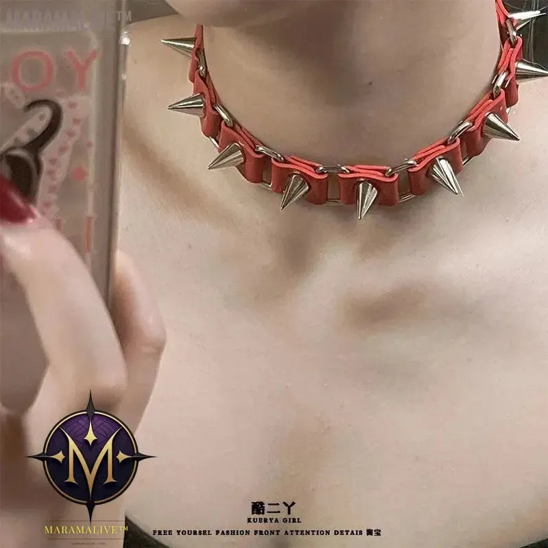 Riveted Leather Necklace Neck Jewelry Halloween Gothic Style Accessory Collarbone Chain Black Punk Collar Femme Neck Strap