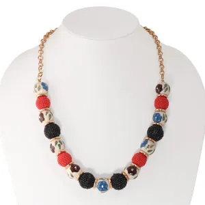 ROSE GOLD MULTICOLOR CERAMIC AND SEED BEAD BALL  NECKLACE #FWNK-1901-10 (NF19)