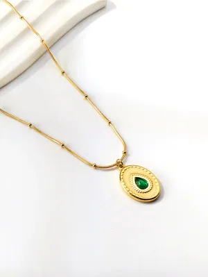 Round Green pendant necklace - FD ⚡