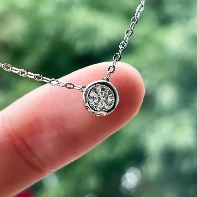 Round Moissanite Pendant Necklace Round Anniverssary Jewelry