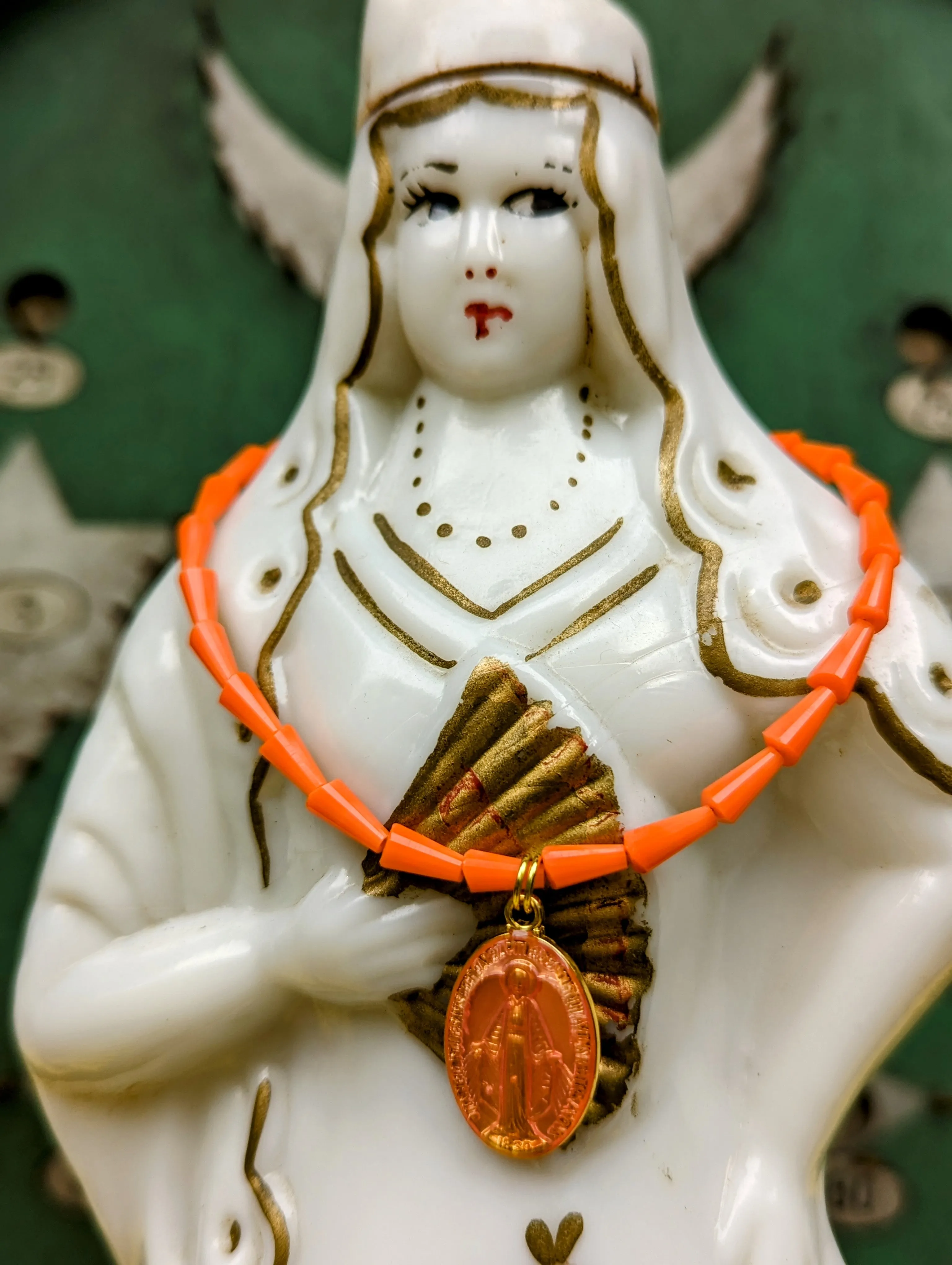Sacred Mary enamel pendants on Conical crystal necklaces