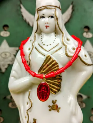 Sacred Mary enamel pendants on Conical crystal necklaces