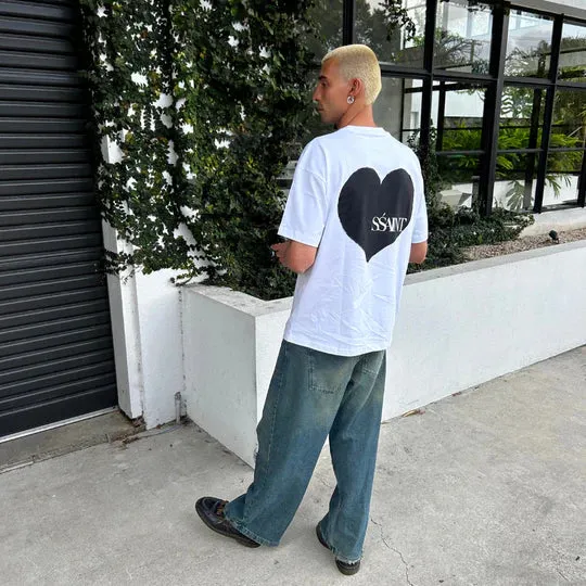 SŚAINT Heart Tee - White With Black Heart