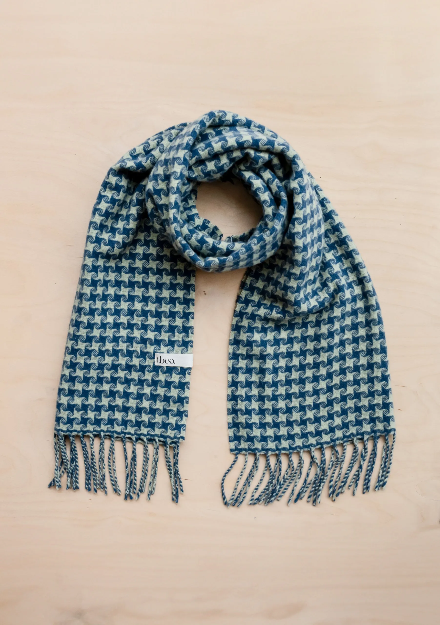 Sample Sale Cashmere Oversized Scarf in Green Star Houndstooth