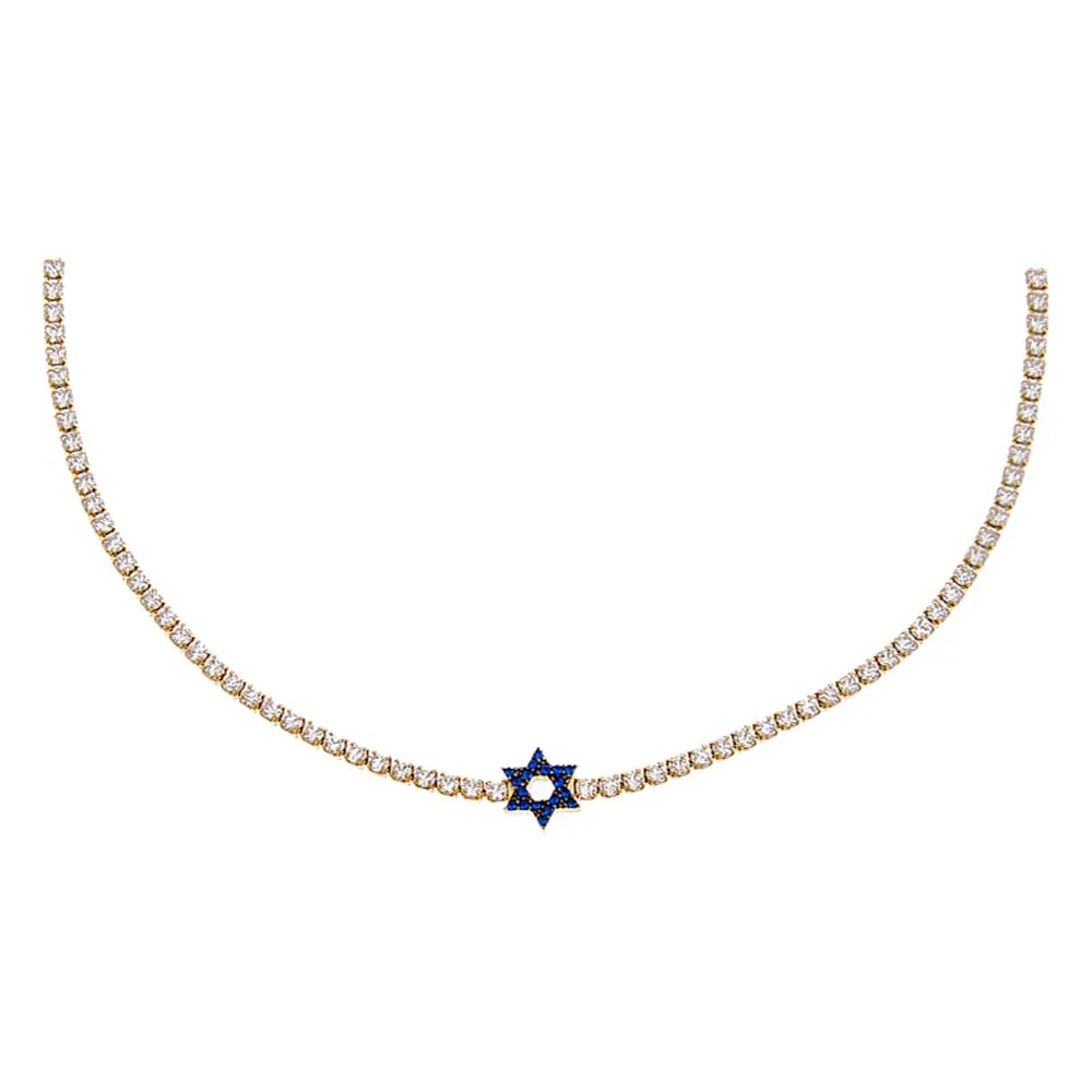 Sapphire Blue Star Of David Tennis Choker