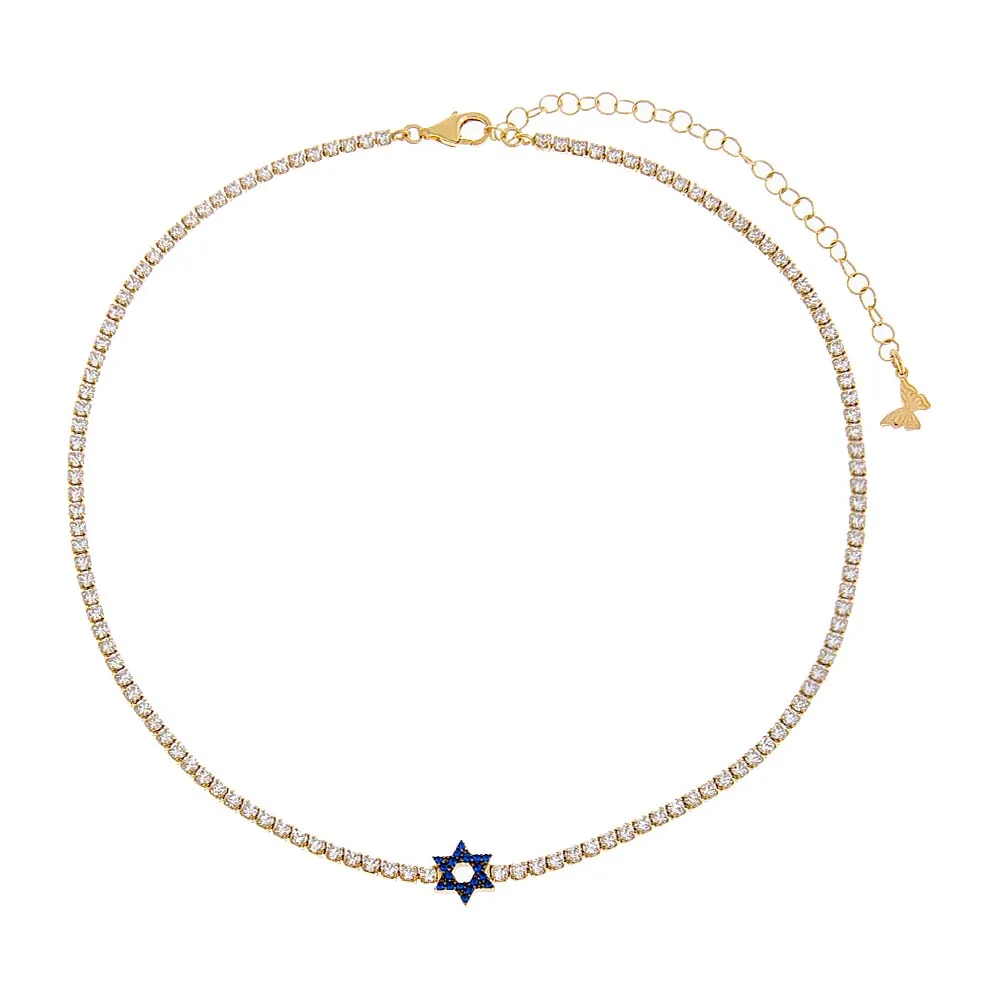 Sapphire Blue Star Of David Tennis Choker