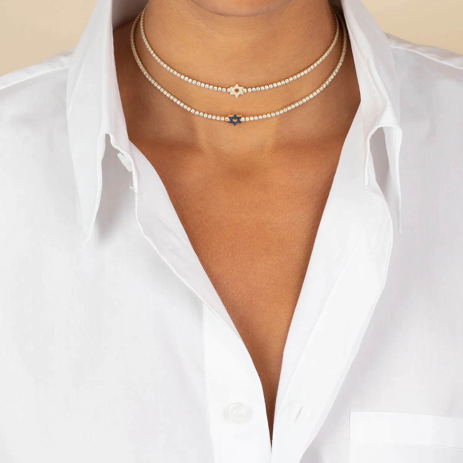 Sapphire Blue Star Of David Tennis Choker